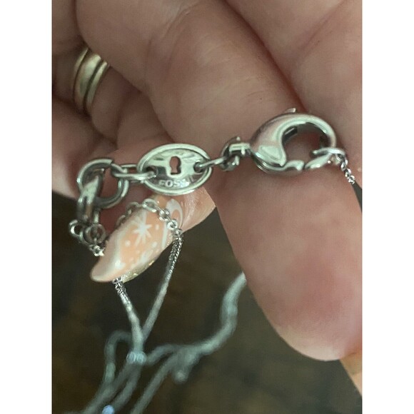 Fossil Silver Share Love Double Layer Open Gem heart Necklace Jewelry PERFECT - Picture 5 of 5